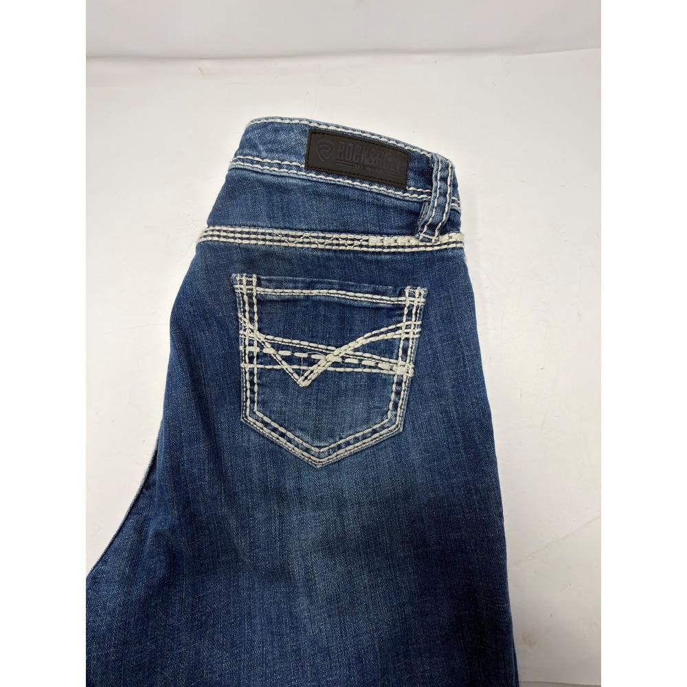 Rock & Roll Denim Womens 30x30 Mid Rise Trouser Jeans Petal Stitch Dark Wash